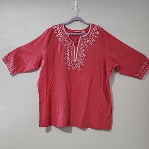 WOMANWHITHIN 2X EMBROIDERED RED  WOMEN'S TOP NWT.